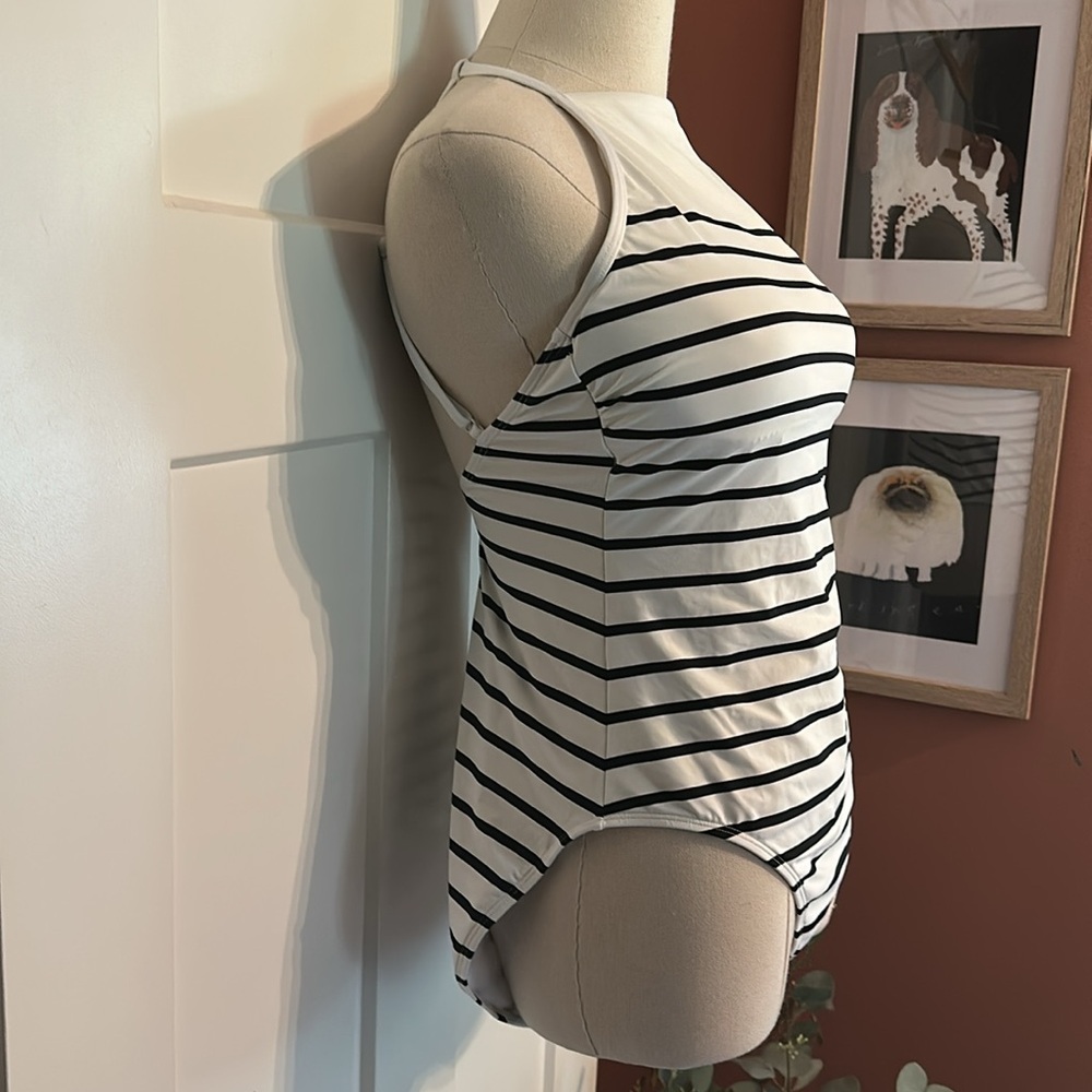 Lauren Ralph Lauren Breton Black and White Striped One-Piece 12 halter Swimsuit - Picture 7 of 15